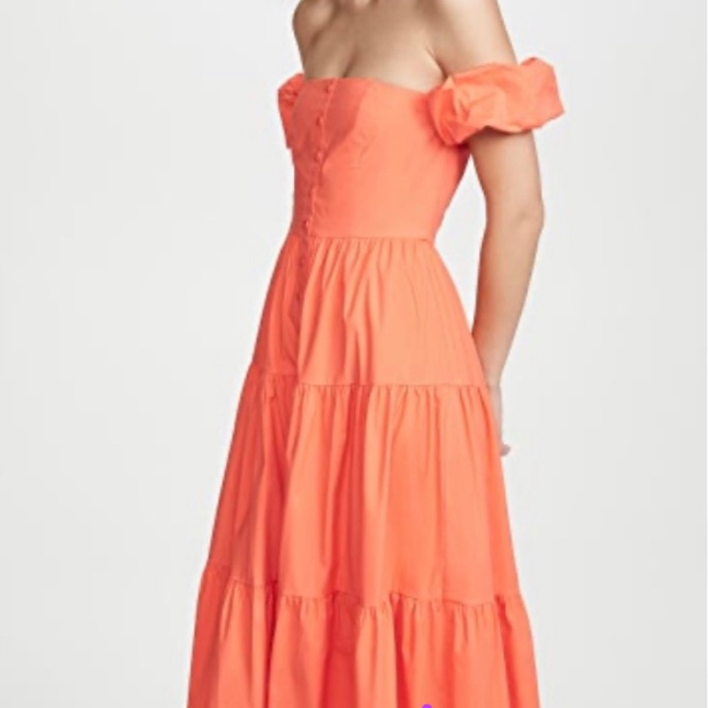 STAUD Elio Dress Prairie Tiered Midi Orange